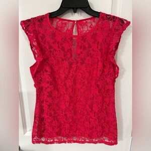 White House Black Market Lace High-Neck Shell Top Hot Pink